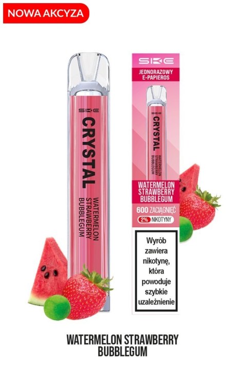 SKE Crystal - Watermelon Strawberry Bubblegum 600 puffs 20 mg (A25) SKE Crystal - Watermelon Strawberry Bubblegum 600 puffs 20 mg (A25)